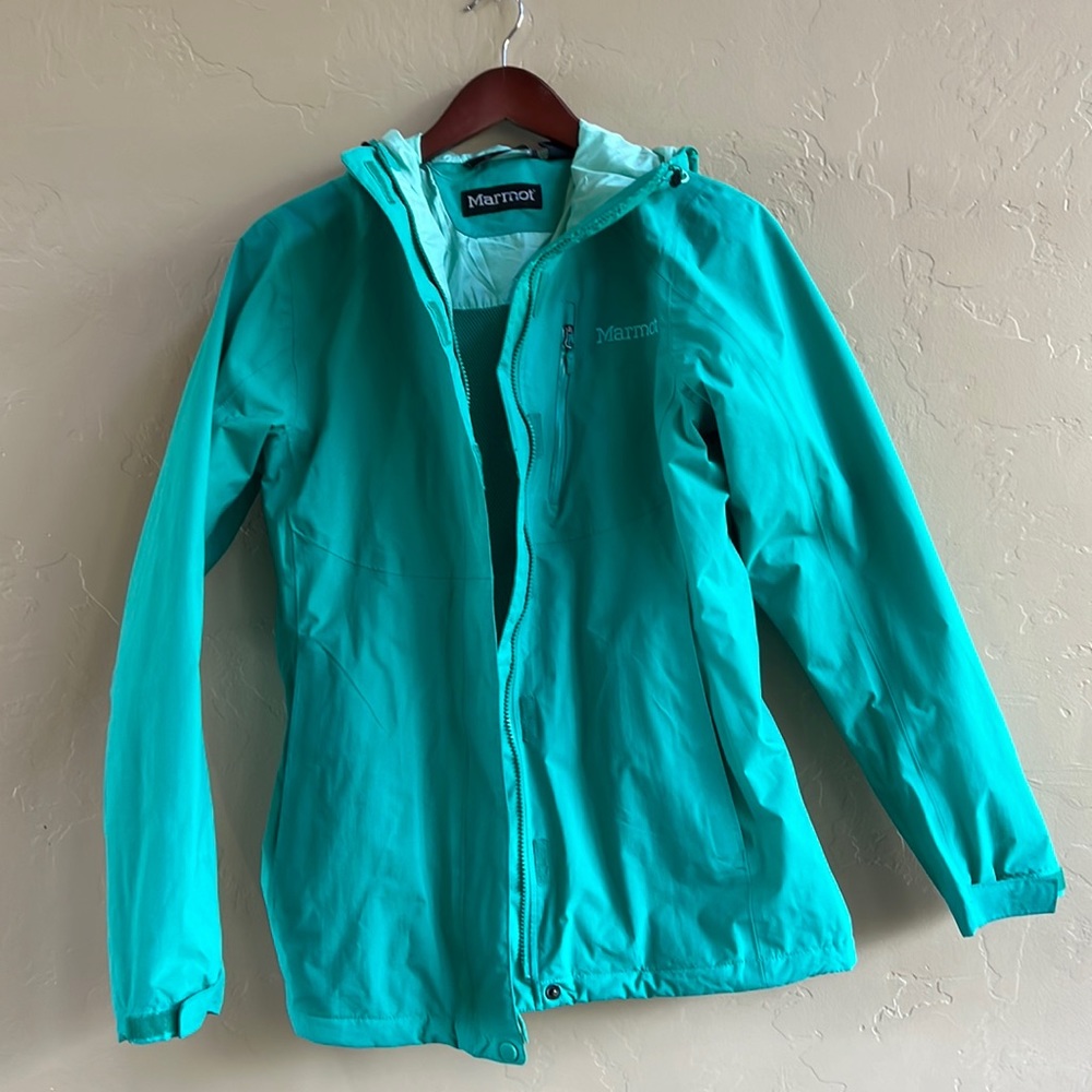 Marmot Waterproof Jacket with Hood Size Medium Green